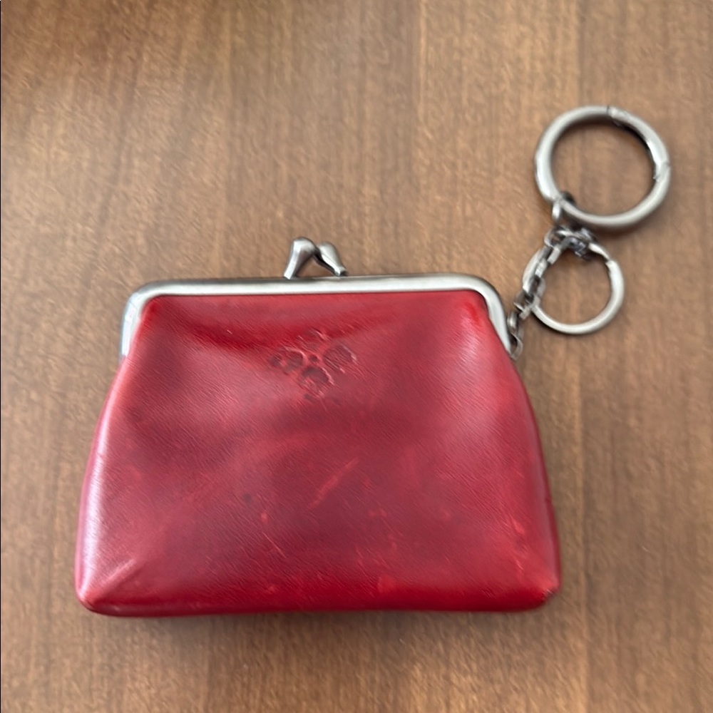 Patricia Nash Red Leather kisslock Coin Purse bag charm Keychain NWOT